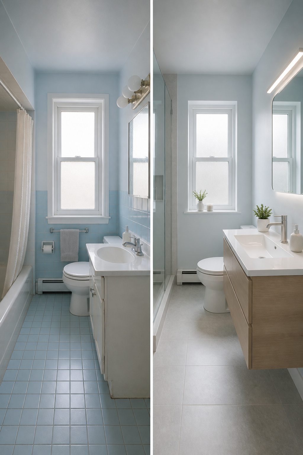 A small bathroom with light-colored walls and minimal decor.