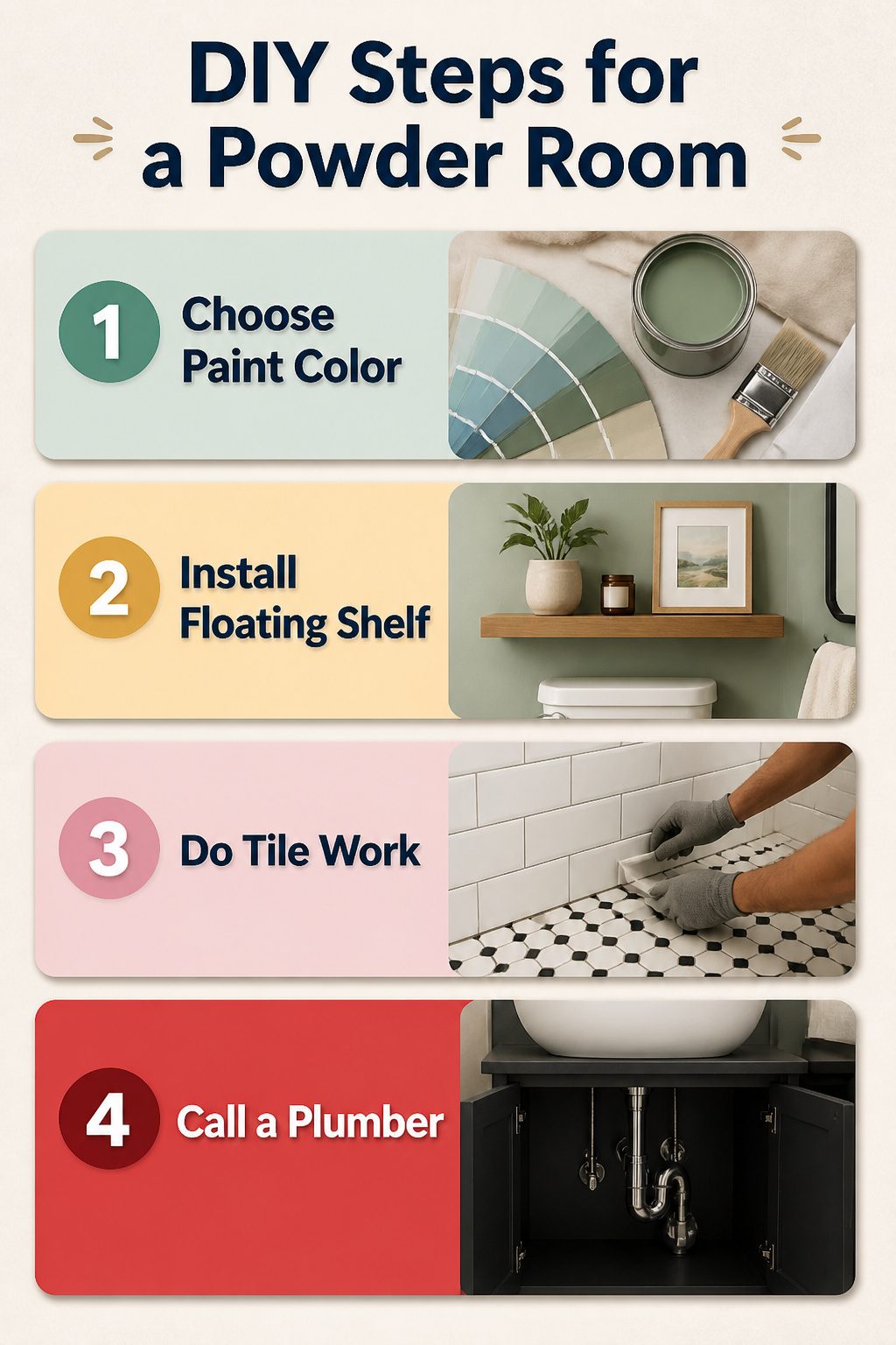 Step-by-step guide for DIY improvements in a powder room.