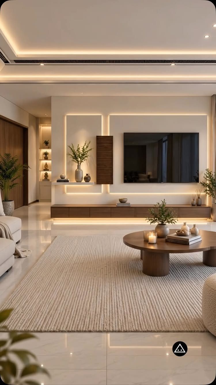 15 Modern Minimalist Home Ideas That Define Clean Living 2 Modern minimalist living room with neutral tones, recessed lighting, and clean architectural lines.