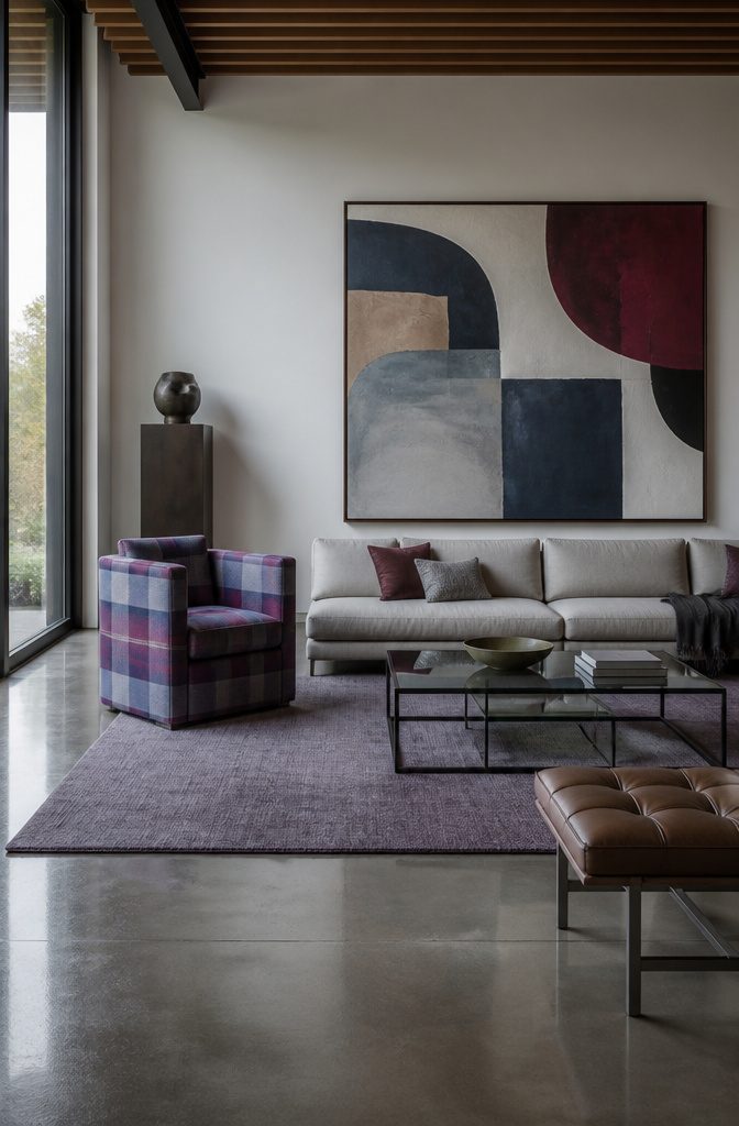 Plaid Living Room Ideas: Patterns, Styles and Decor 11 A large-scale modern plaid sofa in a stylish living space.