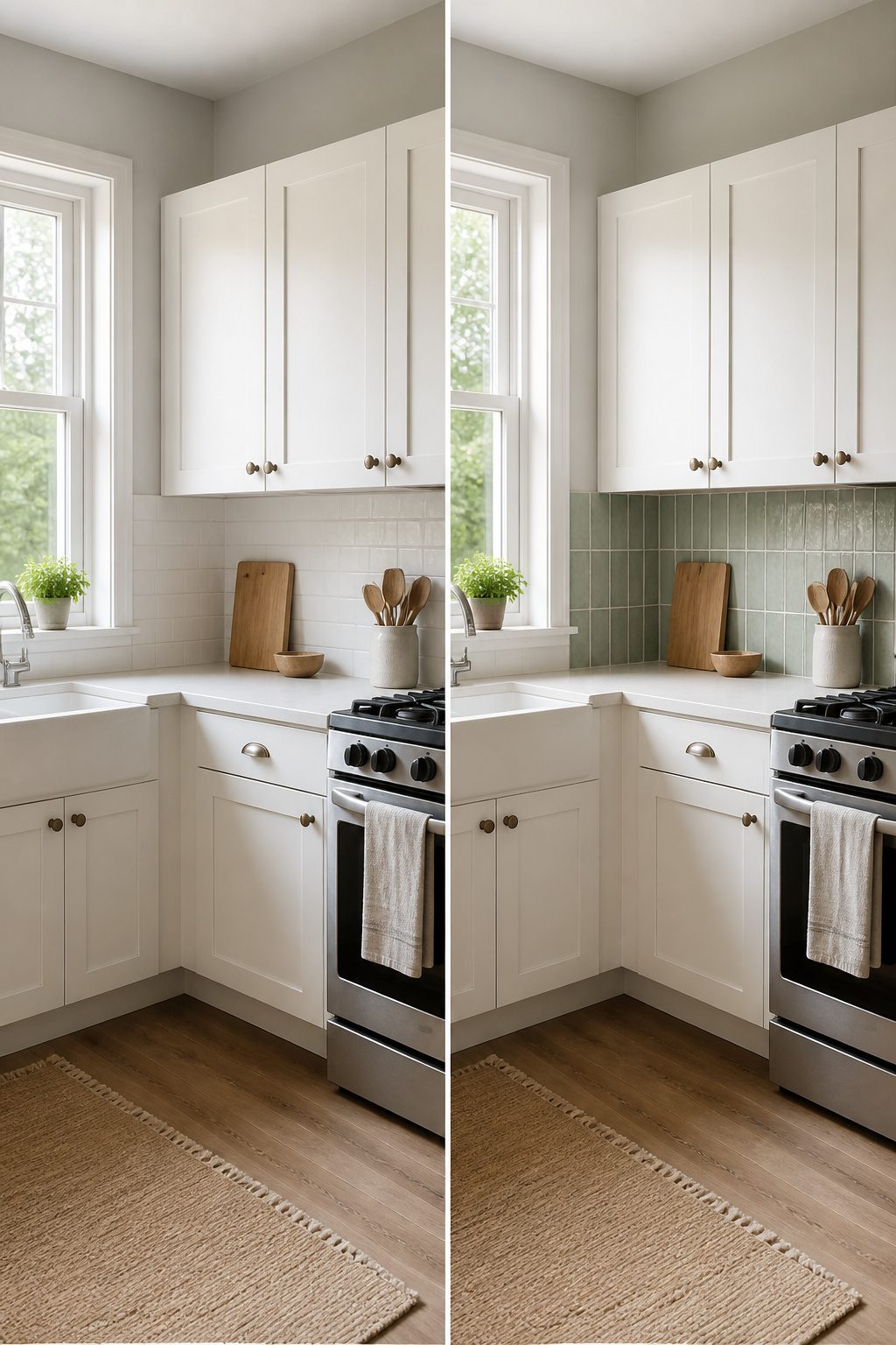 A small kitchen with light-colored cabinets and a bright atmosphere.