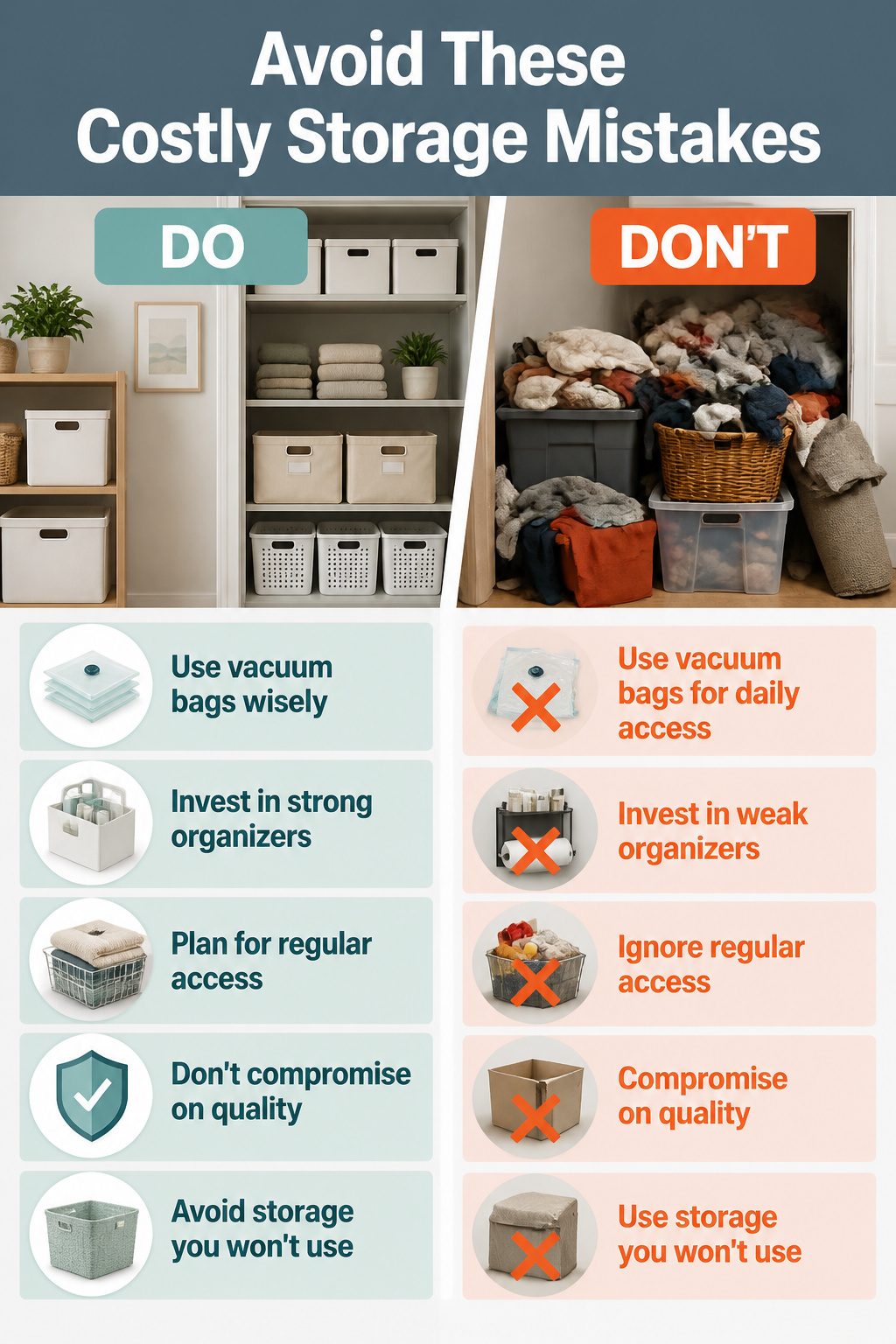 A list of storage mistakes to avoid in small spaces.