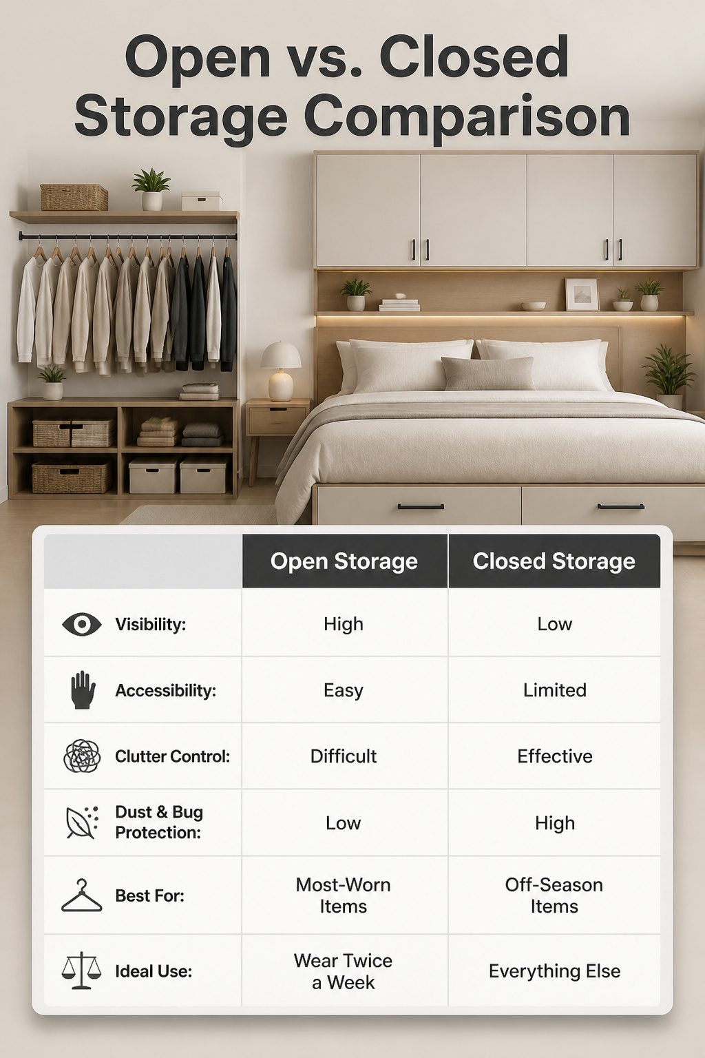A visual comparison of open and closed storage solutions.