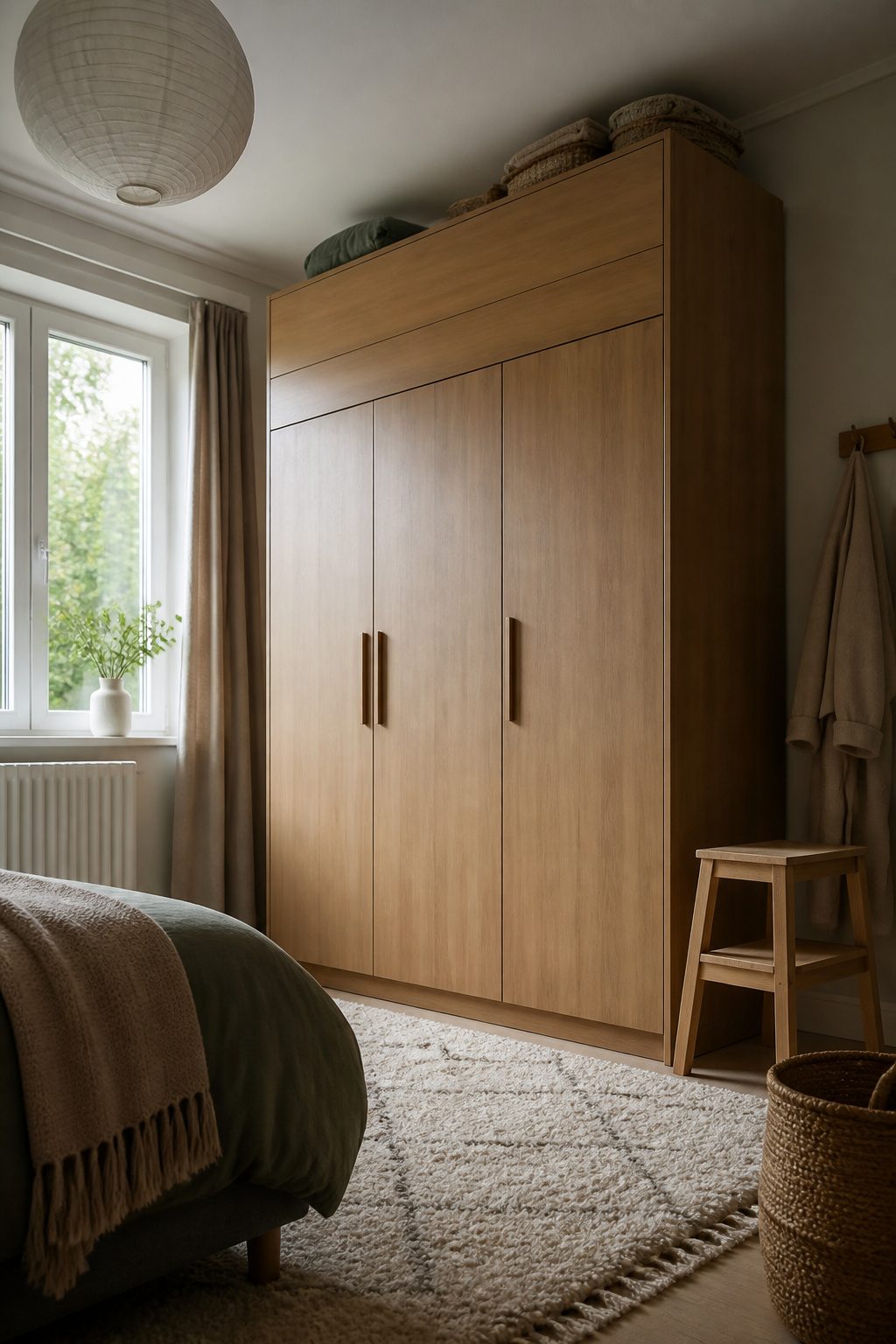 A wardrobe with a loft shelf for additional storage above.