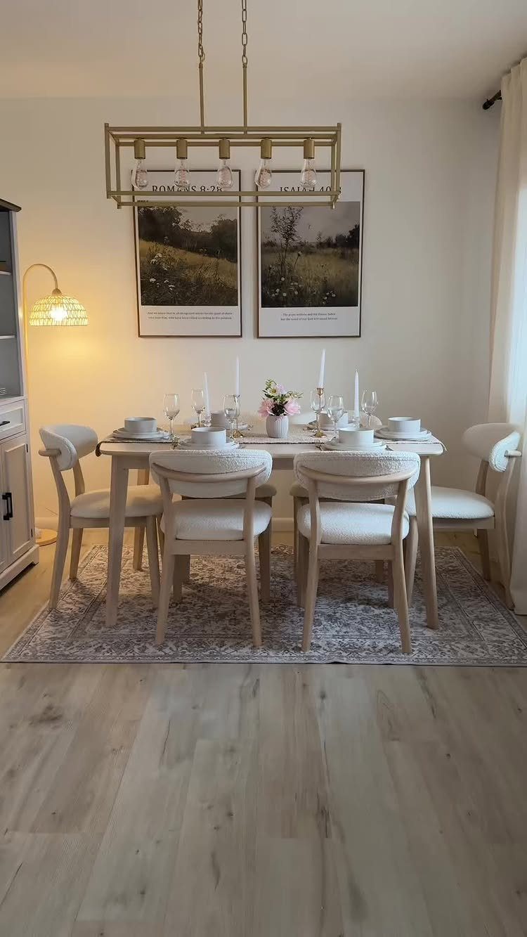Solid Wood Dining Table Set: 20 Ideas for Your Home 14 Light wood dining table and matching upholstered chairs in a bright modern room.