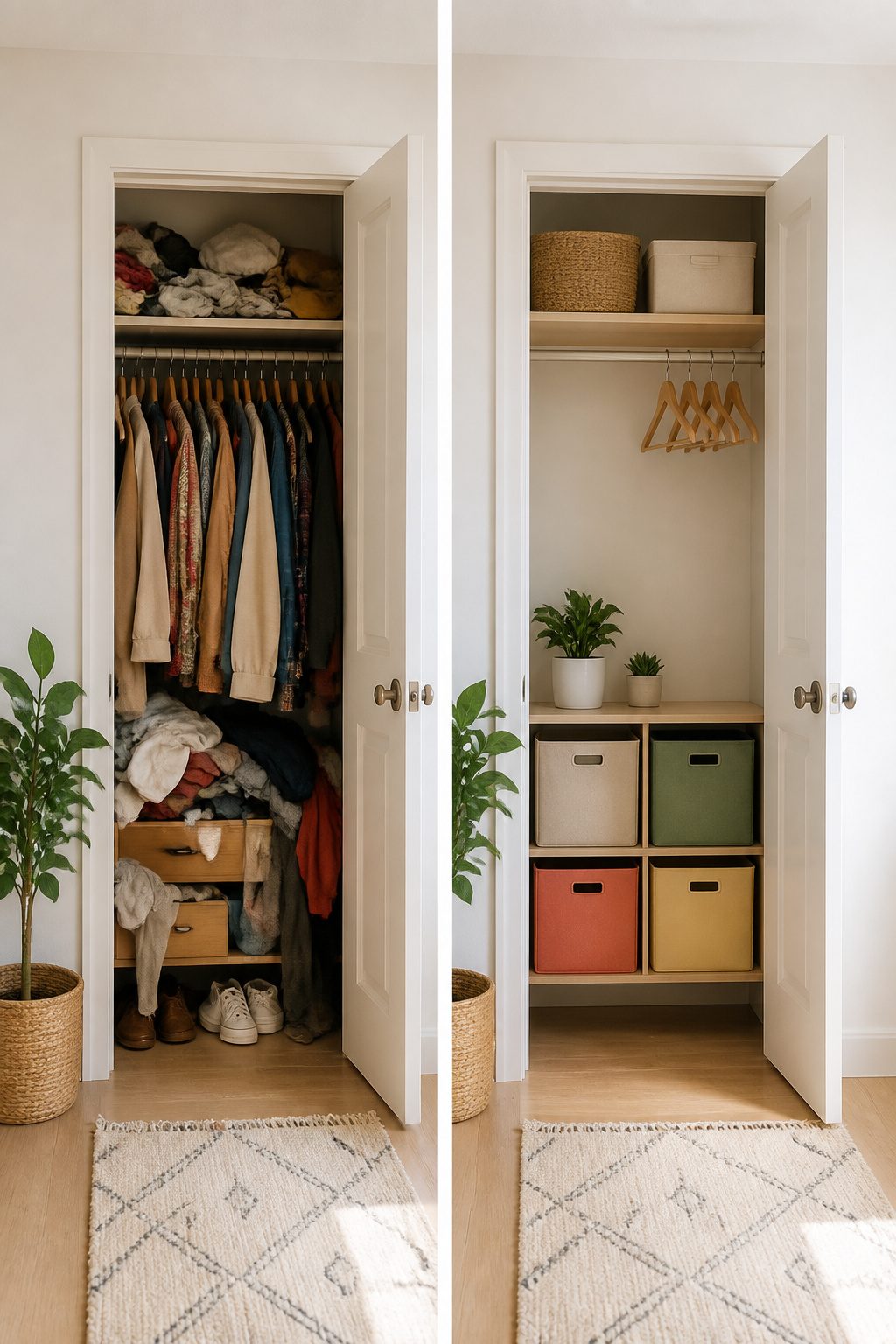 10 Small Apartment Storage Ideas to Maximize Space in 2026 12 A cluttered closet filled with bins and unused items.