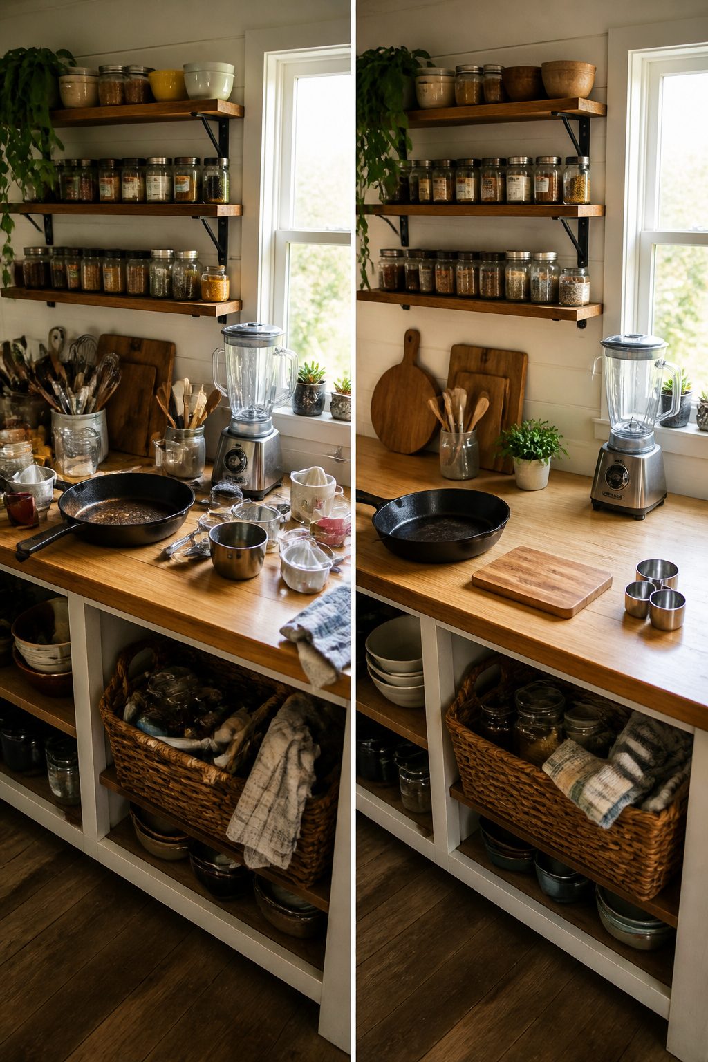 10 Tiny House Organization Ideas for Maximizing Space in 2026 2 A tidy shelf with kitchen gadgets and a few utensils.