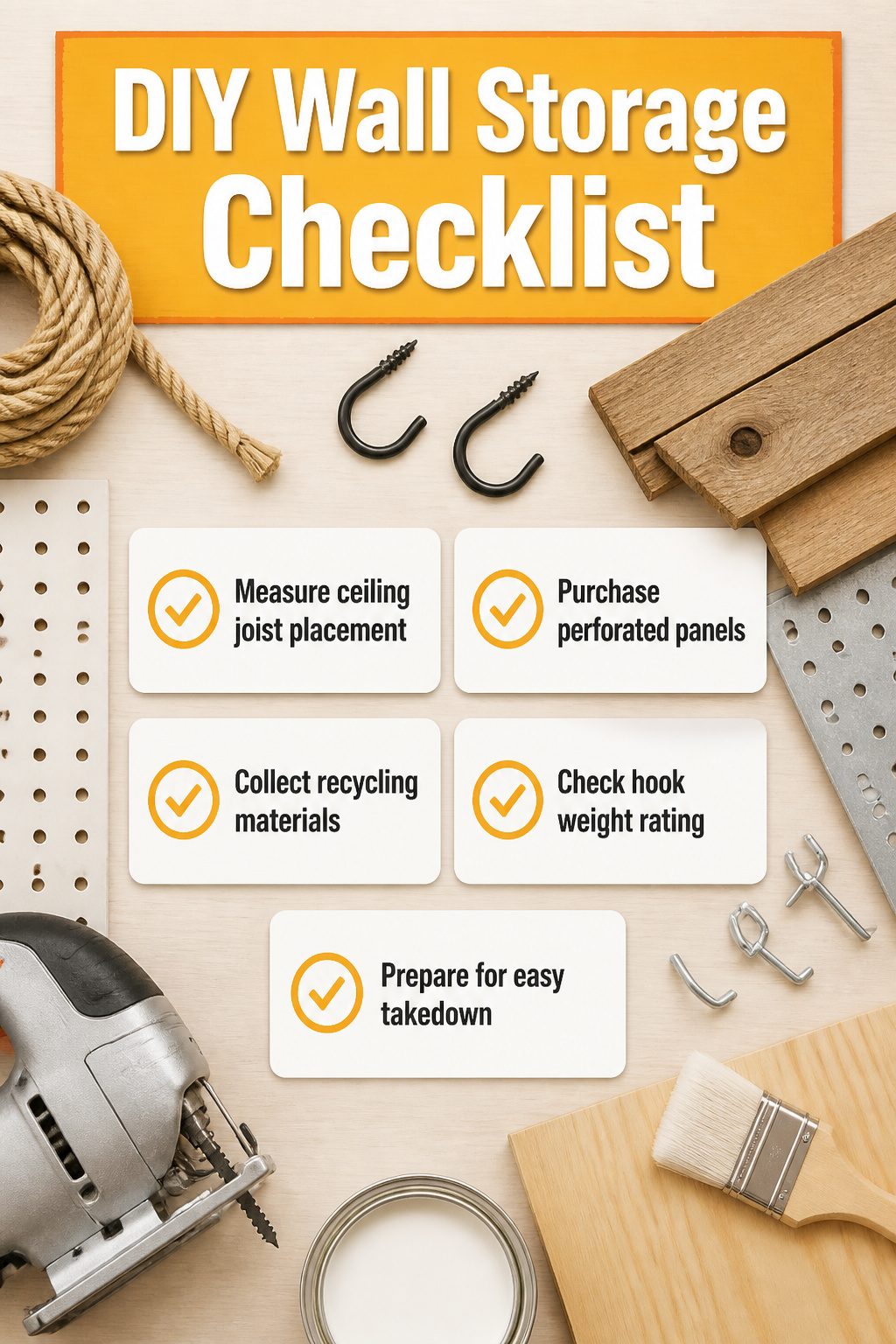 A checklist for DIY wall storage projects and ideas.