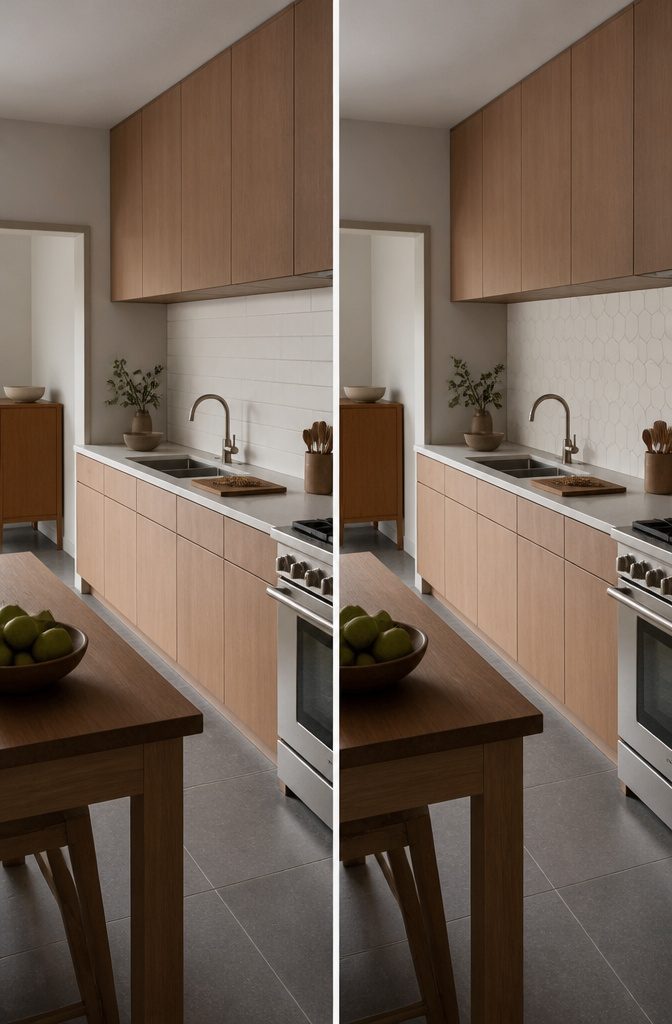 14 White Kitchen Backsplash Ideas for Any Style 16 White kitchen backsplash between cabinets and countertop in a neutral kitchen