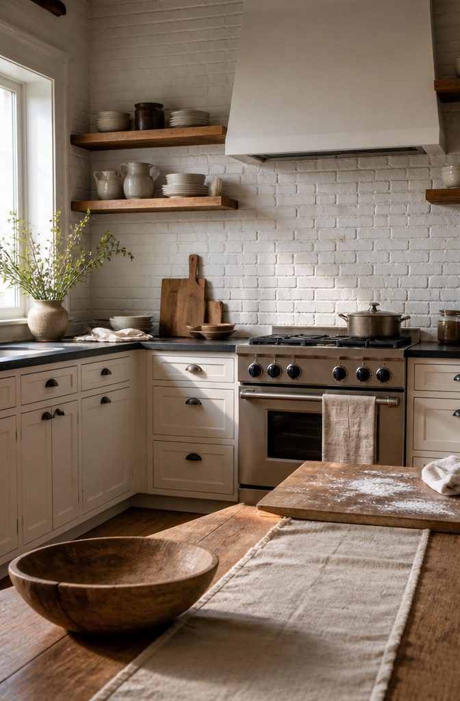 14 White Kitchen Backsplash Ideas for Any Style 13 Matte white bricks with recessed grout joints behind a kitchen counter