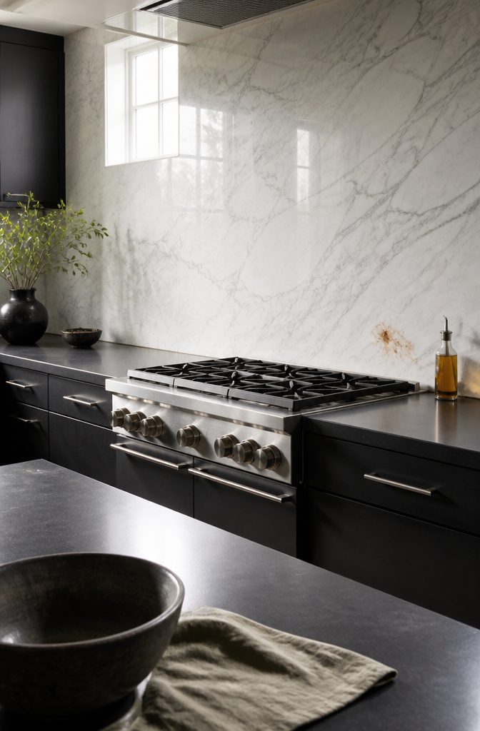 14 White Kitchen Backsplash Ideas for Any Style 6 White marble backsplash with gray veining behind a kitchen counter
